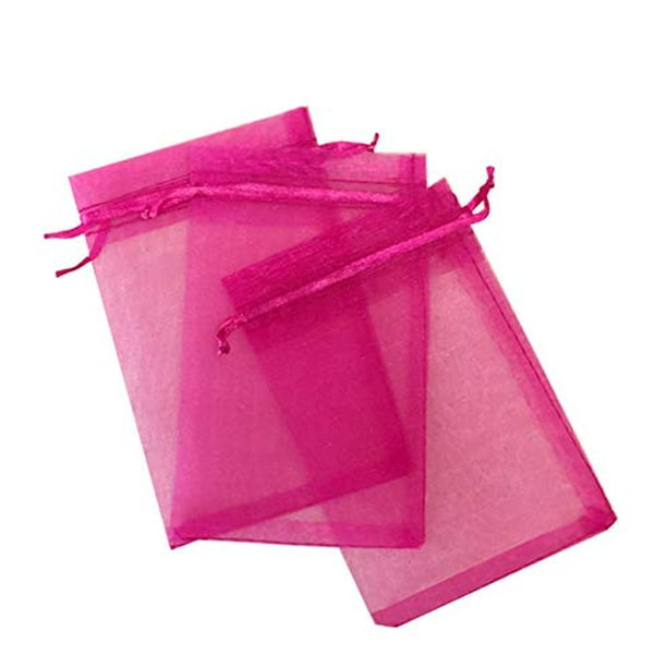 100pc Quinceanera Organza Jewelry Pouches Wedding Party Favor Decoration Fuchsia 